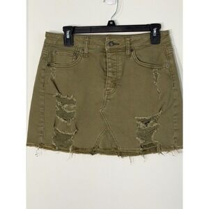 American Eagle Outfitters Olive Green Distressed Denim Mini Skirt Size 6